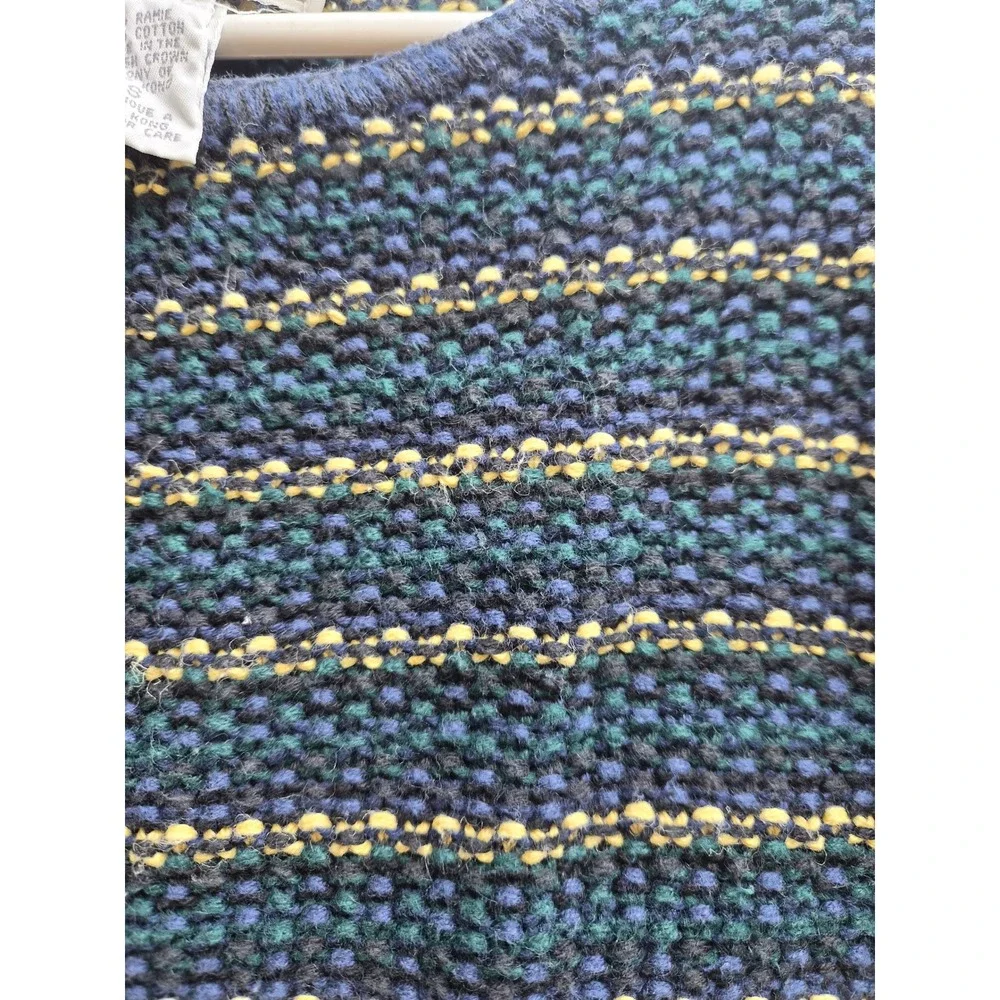 Express Tricot Sweater Womens Small Blue Striped Ramie Chunky Knit Boat Neck